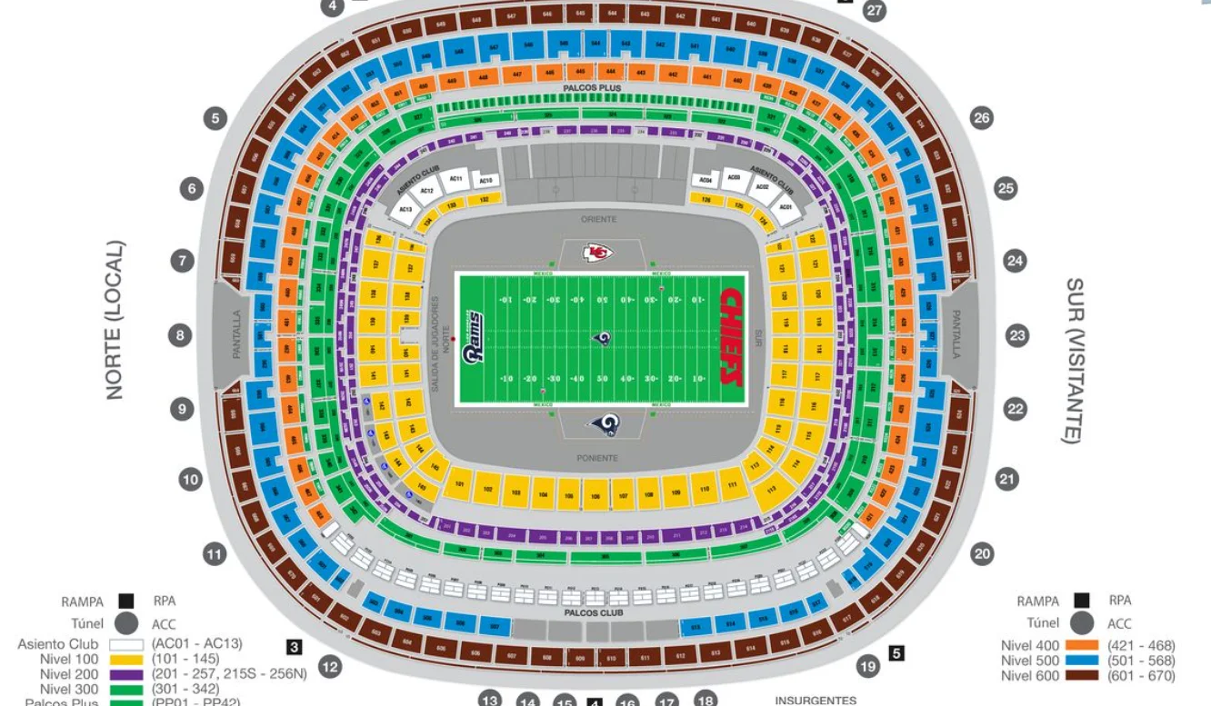 Mapa del Estadio y Zonas Disponibles para los Asistentes